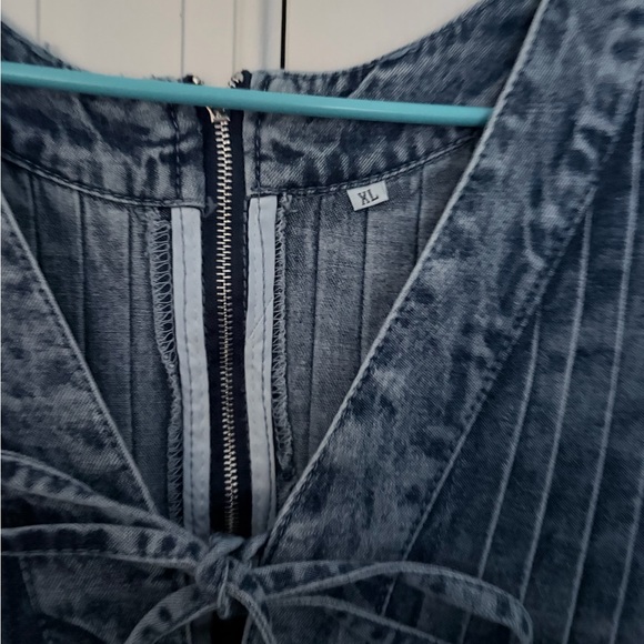 Denim Sleeveless Dress/Romper with Tie Front - Picture 3 of 3